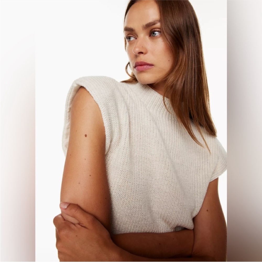 NWOT Aritzia Babaton Hazlitt Cream Ribbed Wool Sweater Vest L - Picture 4 of 10